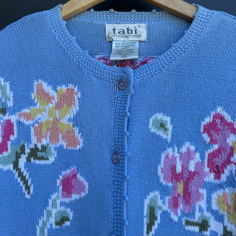 Tabi International Blue Floral Cotton Embroidered Sweater - M - Picture 3 of 7